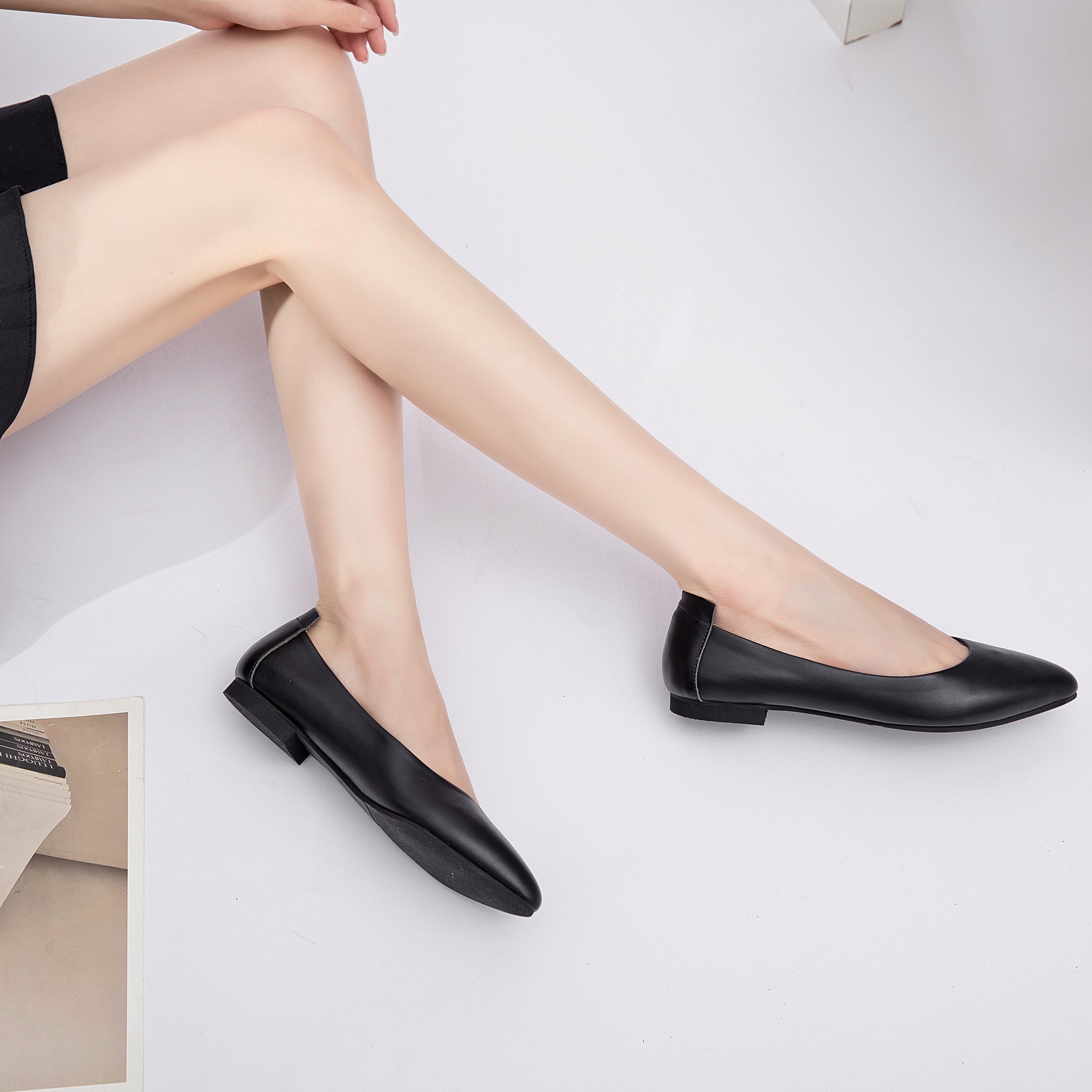 Womens black flat shoes for work Clearance